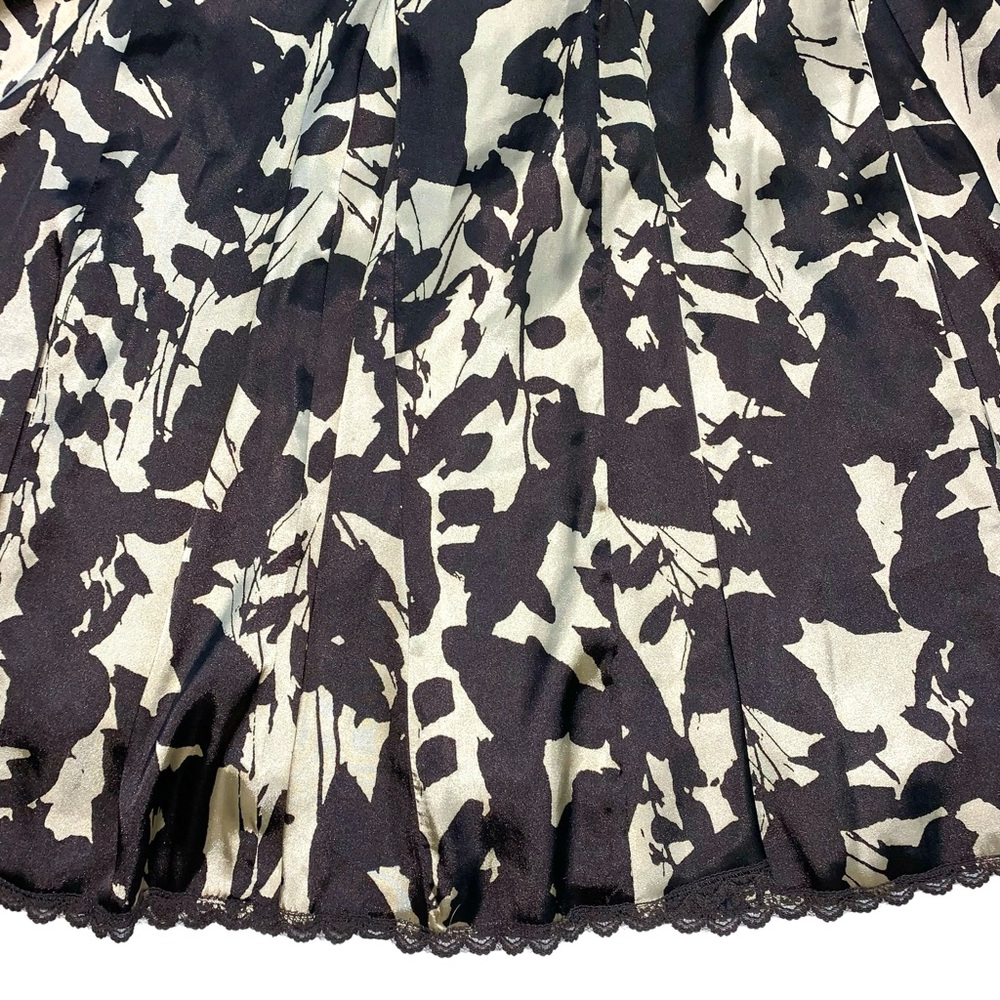 Apostrophe Abstract Print Satin Pleated Midi Skirt Silky Lace Trim Summer Fall - Picture 7 of 16